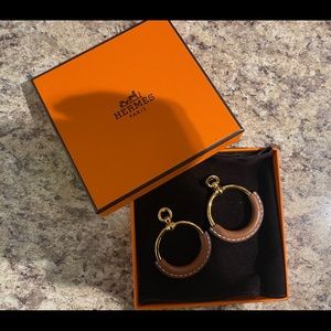 Authentic Hermes leather-wrapped hoop earrings